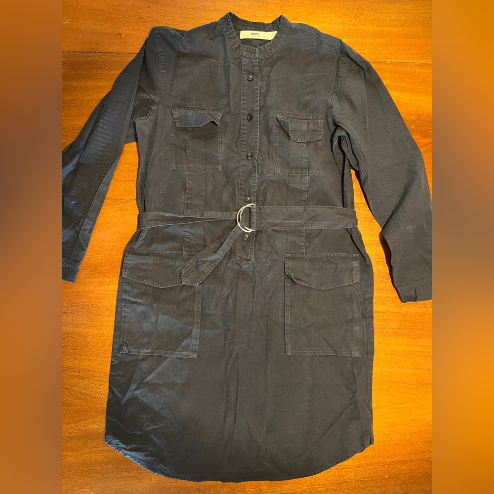 Hope Stockholm Sue Dress - Belted Pinstripe Shirt Dress size Small